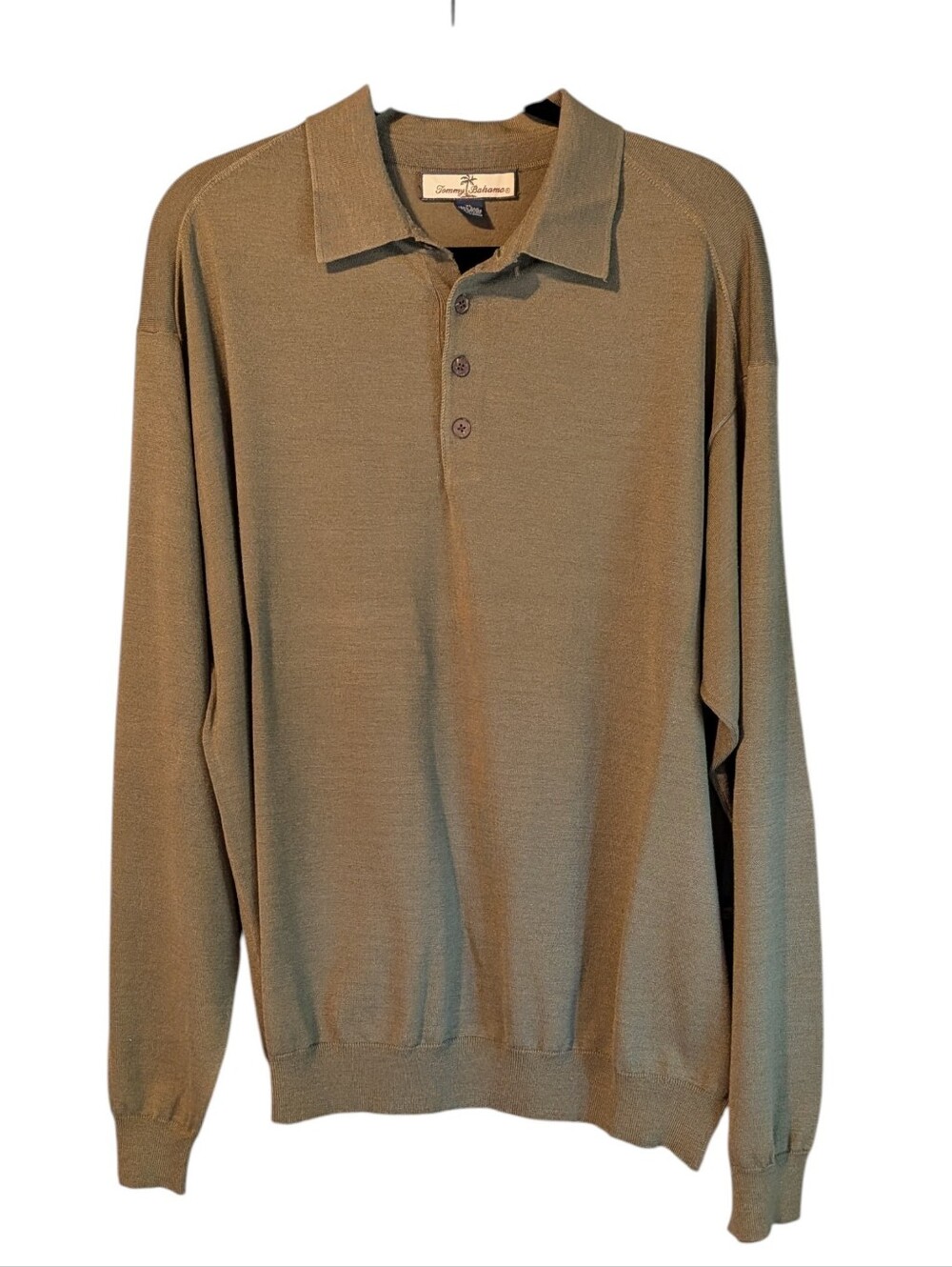 Tommy Bahama Olive Green Long-Sleeve Crewneck Polo Sweater